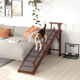 Wooden Dog Ramp with Removable Guardrails, Non-Slip Surface, 70.5" Long, Brown (Option: Brown-890x500x220 mm)
