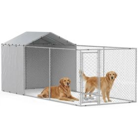 Galvanized Chain Link Large Outdoor Dog Kennel With Waterproof & UV-Resistant Cover, For M&L Dogs, 19.7' X 7.5' X 7.5',Multiple Packages (Option: Silver)