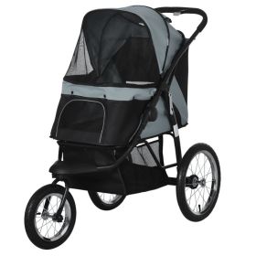 3 Wheels Pet Stroller for Small Dogs and Medium Dogs with Adjustable Canopy, Safety Tether, Storage Basket, Gray (Option: Gray-830x440x385 mm)
